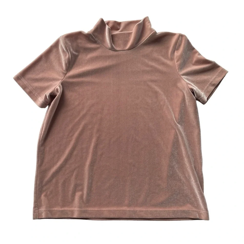Madewell Velvet Mock neck tee Top Pink Size XSmall Blush Peach Workwear